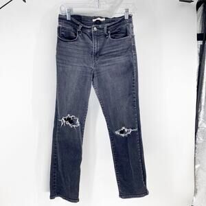 Levi’s 724 high rise straight deconstructed cropped stretchy black grey size 29